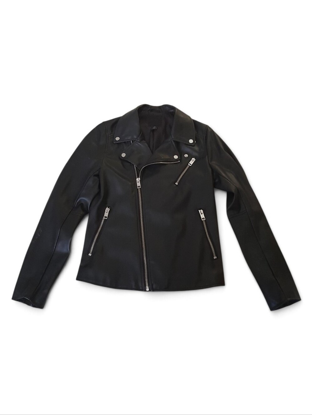 H&M Unisex Size S Black Vinyl Moto Jacket